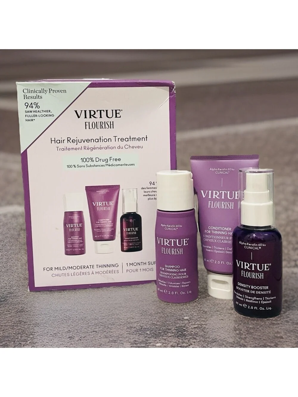 VIRTUE Flourish Hair Rejuvenation Treatment - 100% Drug Free - 1 Month Supply